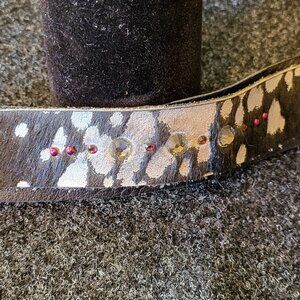 Caroline Rocha Handmade Silver & Black Leather Bracelet w/ Swarovski Crystals